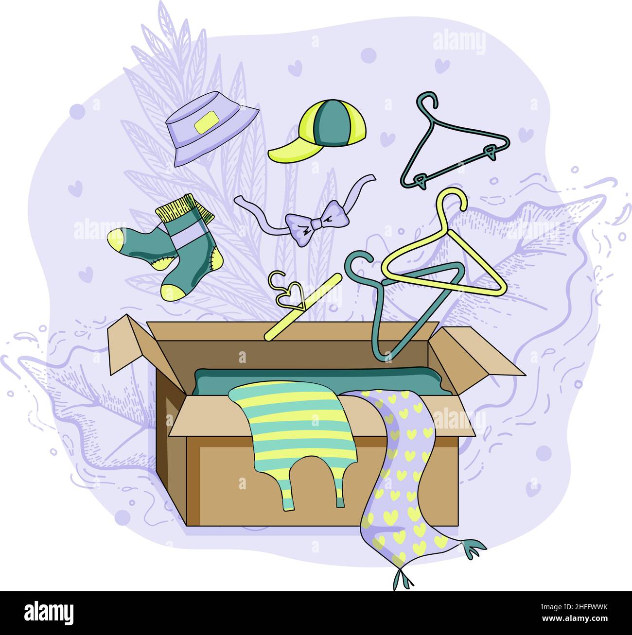 Clothing Recycling. Recycle your old clothes. Clothes go into a paper container, box. Various