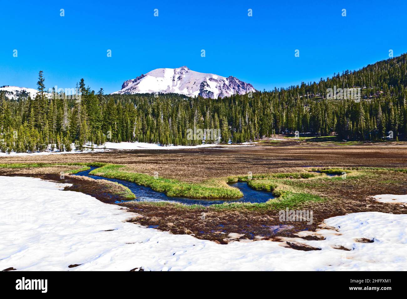snow on Mount Lassen in the national park Stock Photo