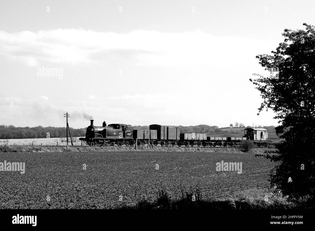 "30053" and a short goods train. Seen here between Northiam and Wittersham Road. Stock Photo