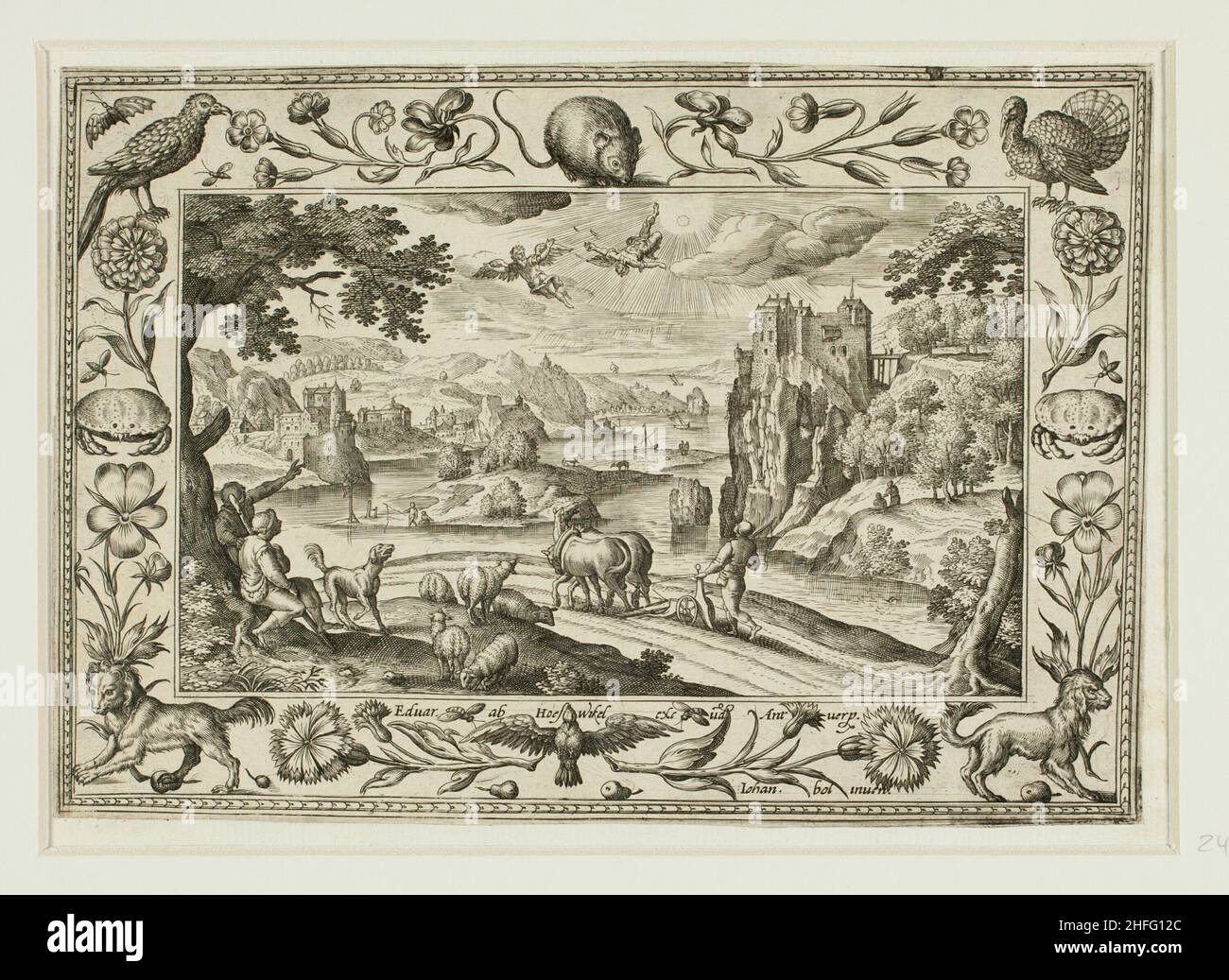 The Fall of Icarus, from Landscapes with Old and New Testament Scenes and Hunting Scenes, 1584. Stock Photo
