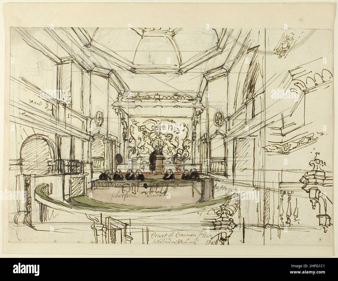 Study for Court of Common Pleas, Westminster Hall, from Microcosm of London, 1807. Stock Photo