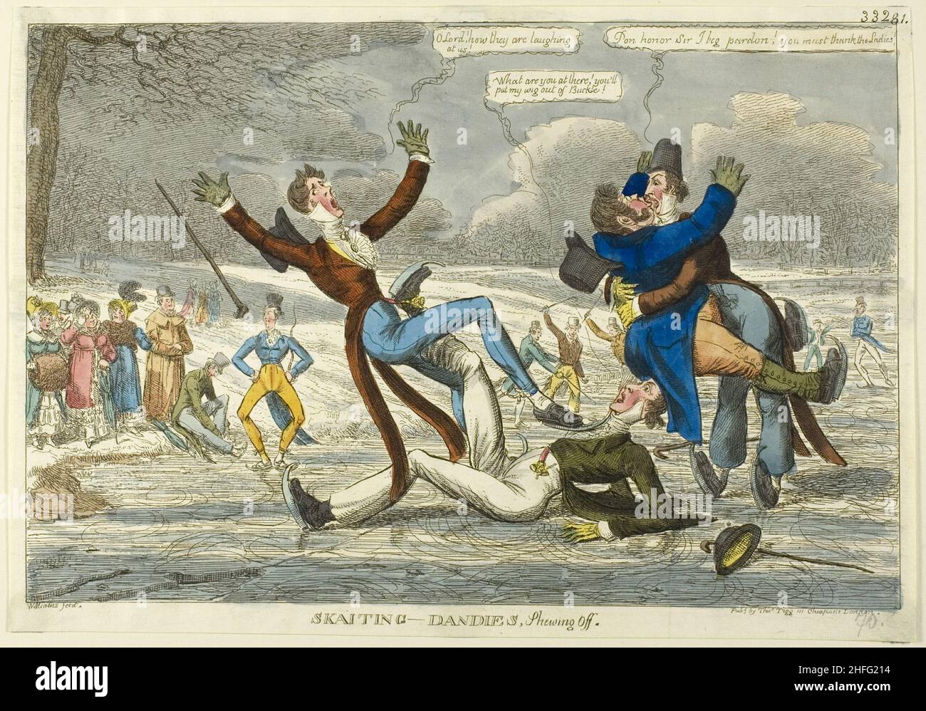Skaiting Dandies, shewing off, c. 1818. Stock Photo