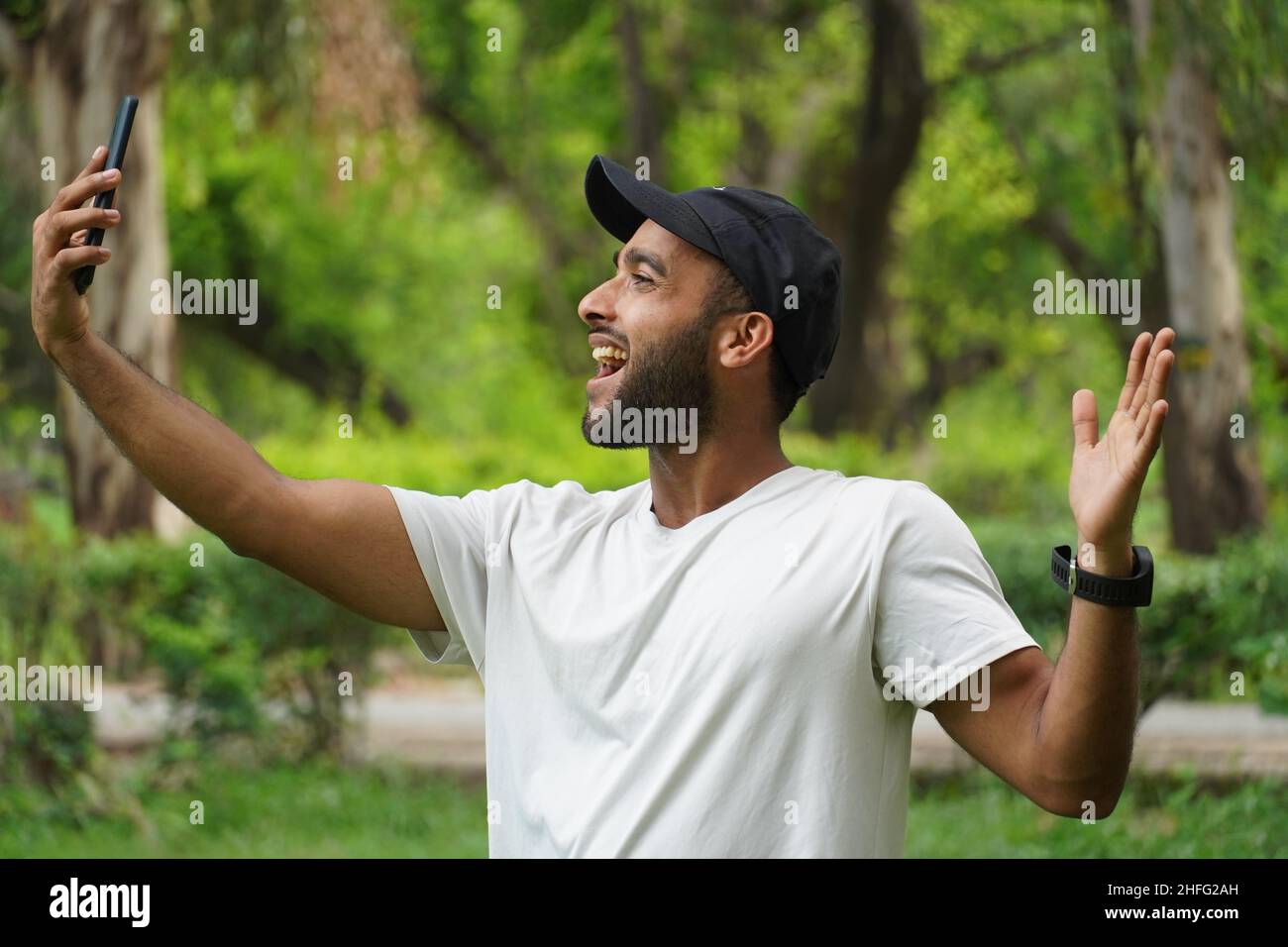 taking selfie and showing happy face expression Stock Photo Alamy