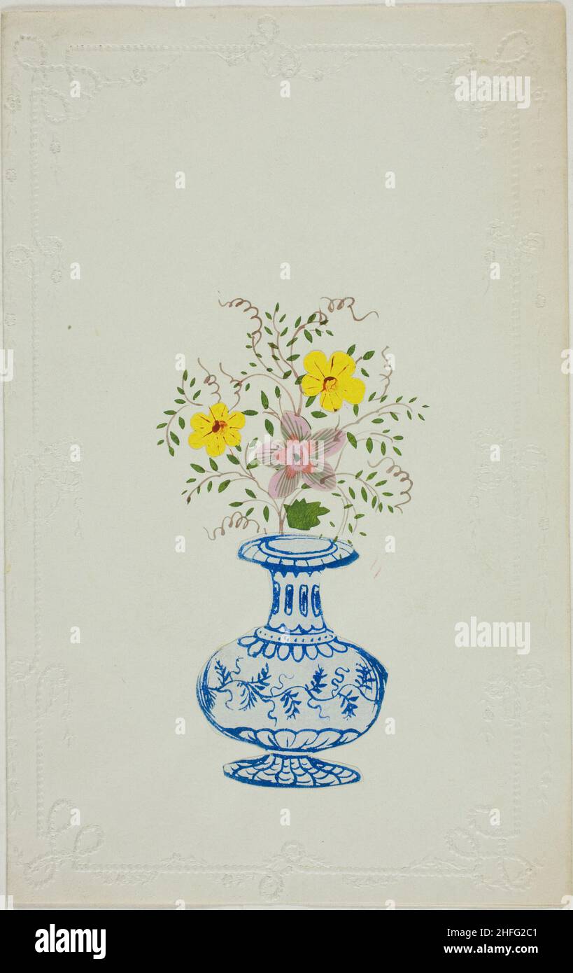 Untitled Valentine (Blue and White Vase with Flowers), c. 1850. Stock Photo