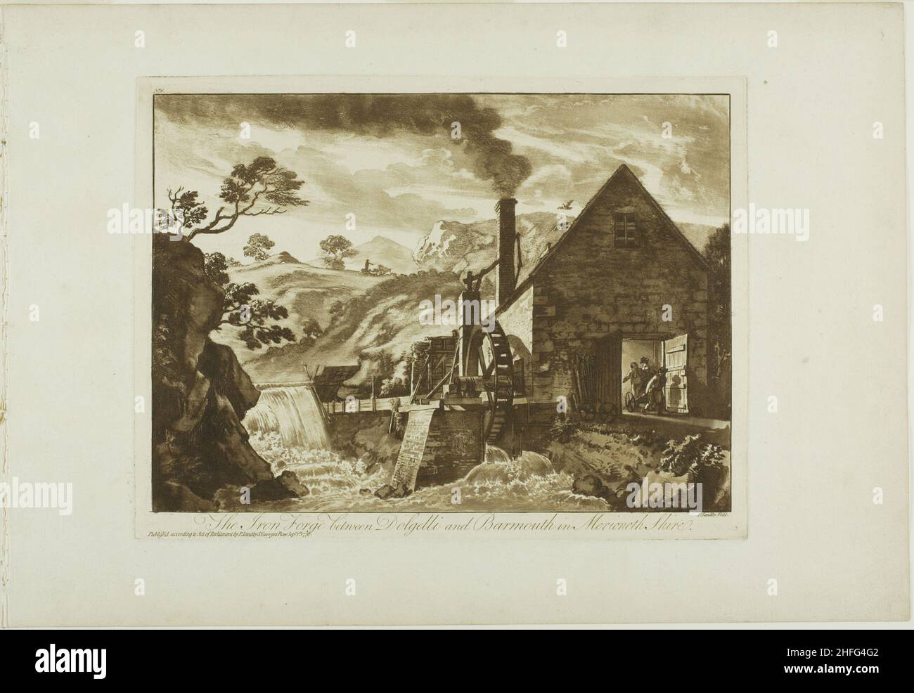 The Iron Forge between Dolgelli and Barmouth in Merioneth Shire, 1776. Stock Photo