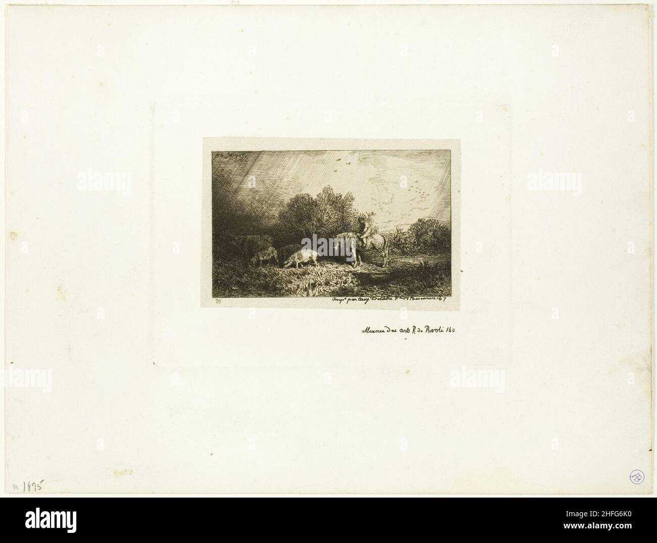 Landscape with Man on Horseback, Pigs and Cow, n.d. Stock Photo
