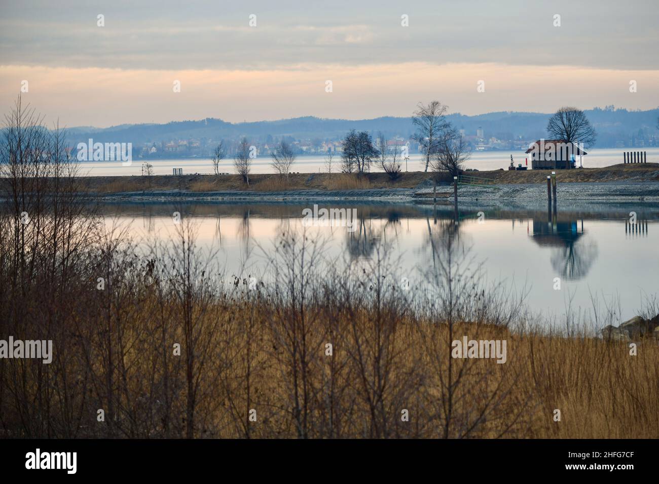 beautiful winter landscape around the lake of Constanze in Austria Stock Photo
