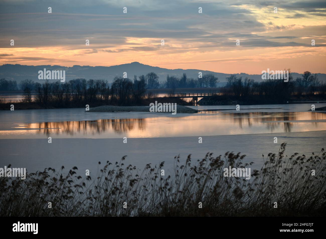 beautiful winter landscape around the lake of Constanze in Austria Stock Photo