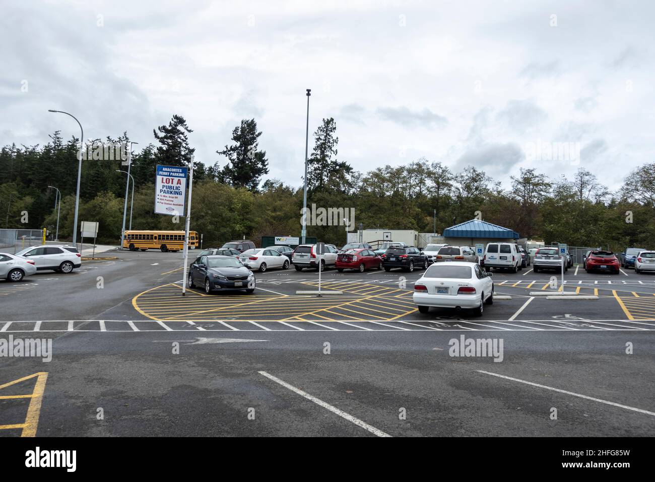 Anacortes, WA USA - circa November 2021: Street view of the Washington State Ferry Terminal parking lot. Stock Photo
