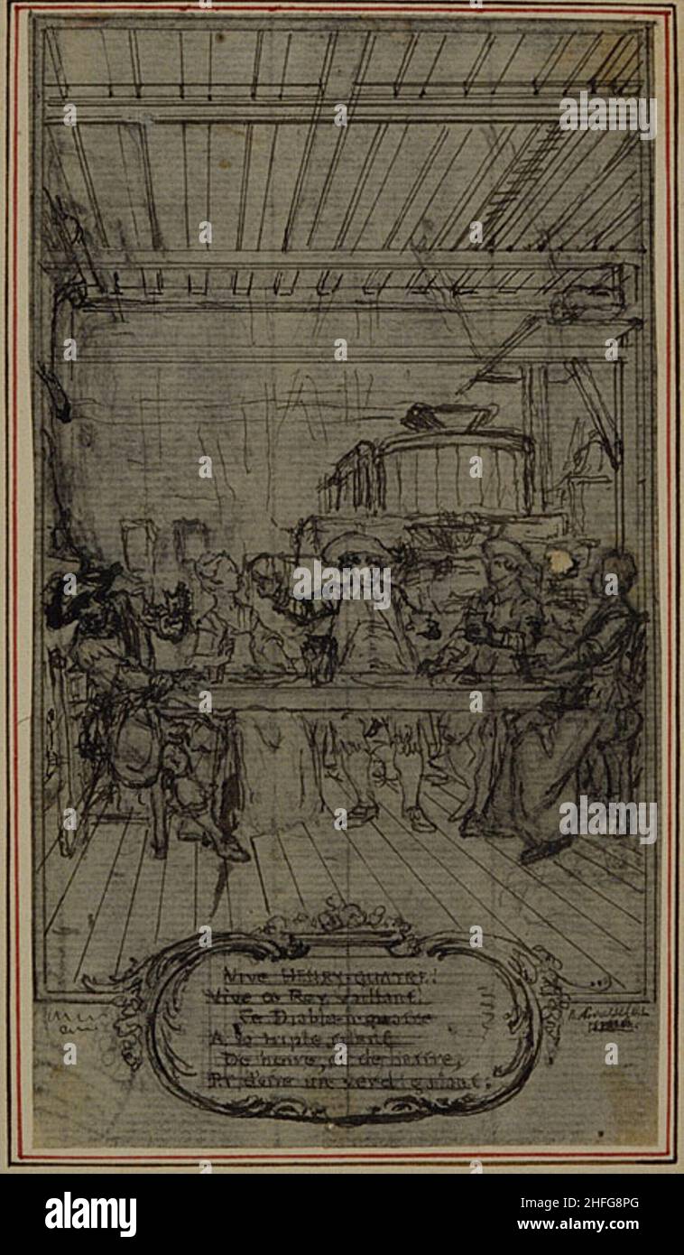 Study for Vignette-Frontispiece of Colle's &quot;La Partie de Chasse de Henri IV&quot;, Act III, Vive Henry Quatre!, c. 1766. Stock Photo