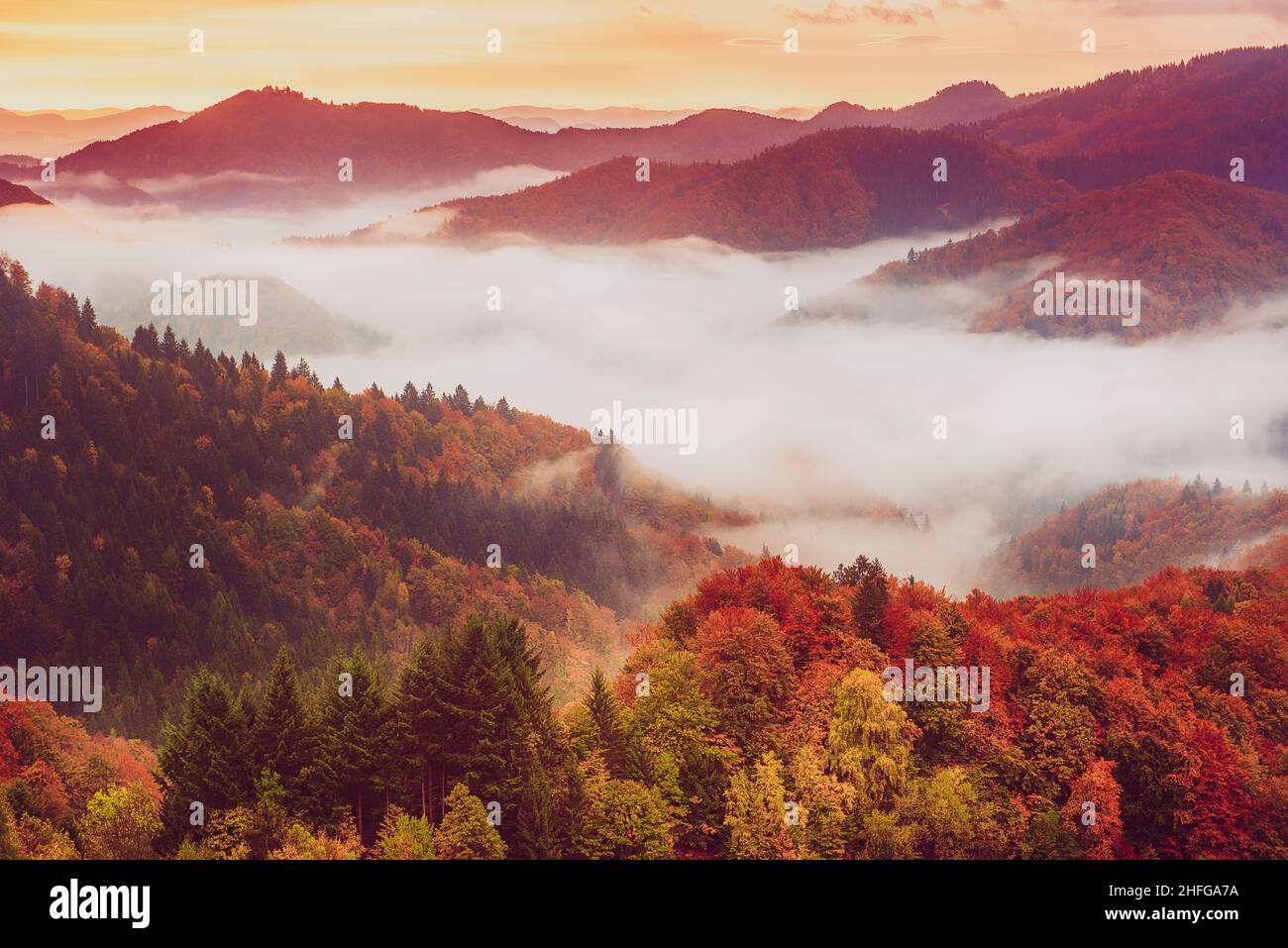 Misty mountain landscape Stock Photo - Alamy
