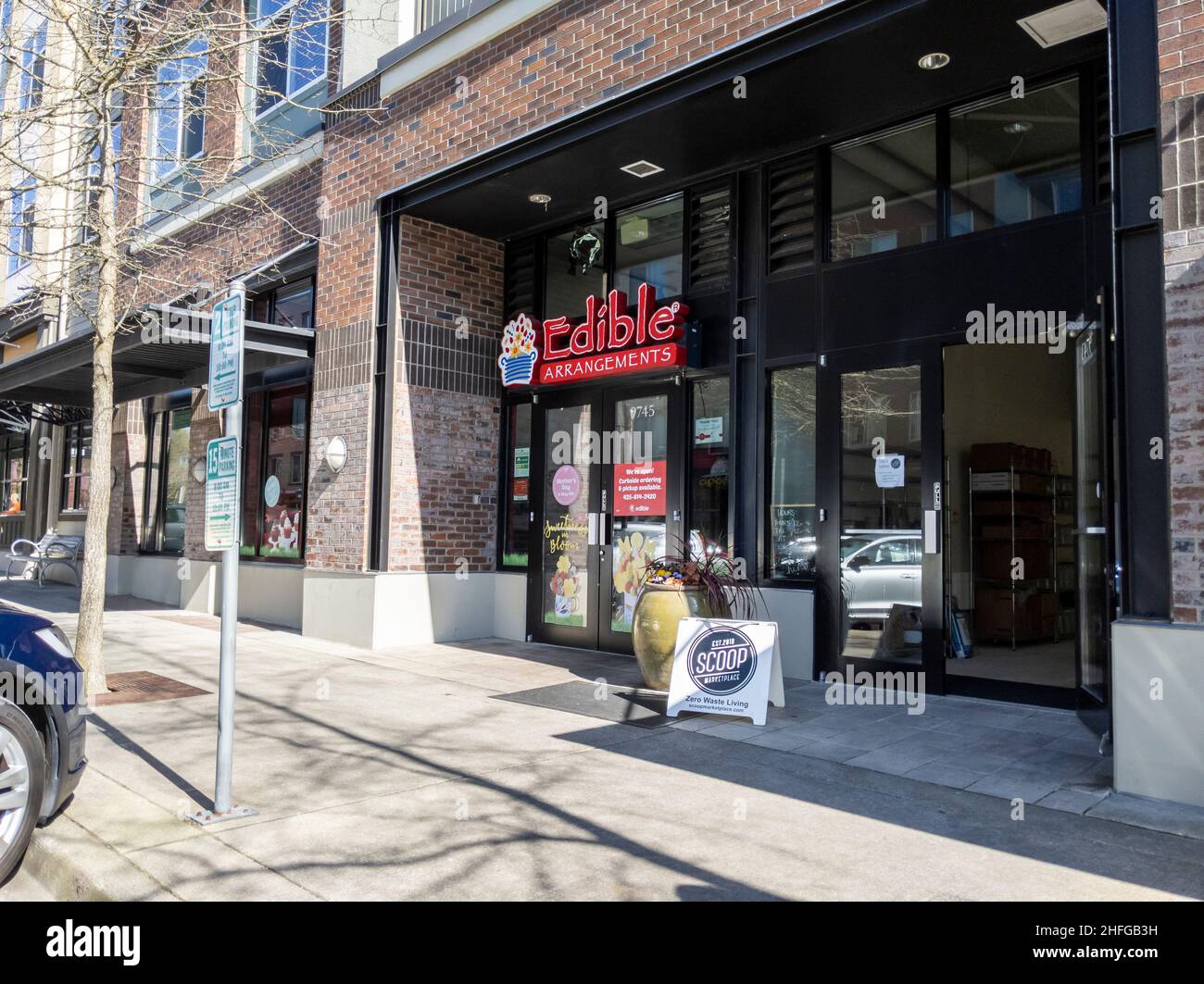 Kirkland, WA USA circa April 2021 Street view of the exterior of an