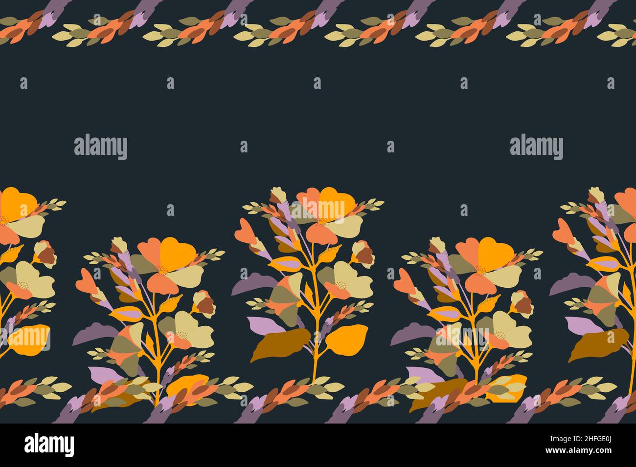 Vector floral seamless pattern, border. Horizontal panoramic design ...
