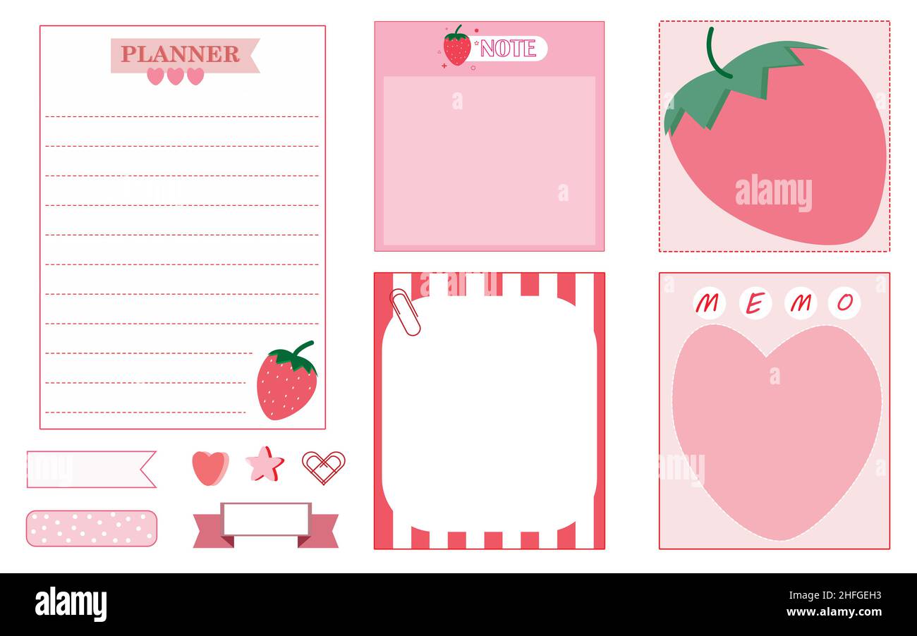 collection set of the cute strawberry planner, memo, notepad, paper