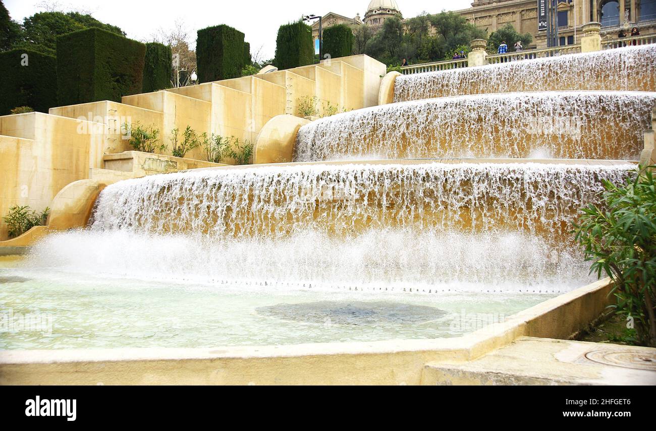 Detail of the cascade or cascade of the Montjuic fountain in Barcelona, Catalunya, Spain, Europe Stock Photo