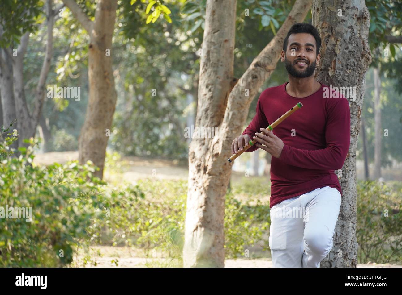 Man Playing Flute Indian Musical Instrument Stock Photo Alamy