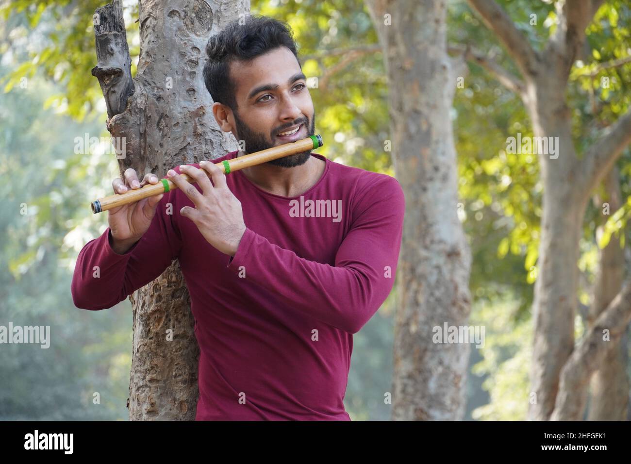 Man Playing Flute Indian Musical Instrument Stock Photo Alamy