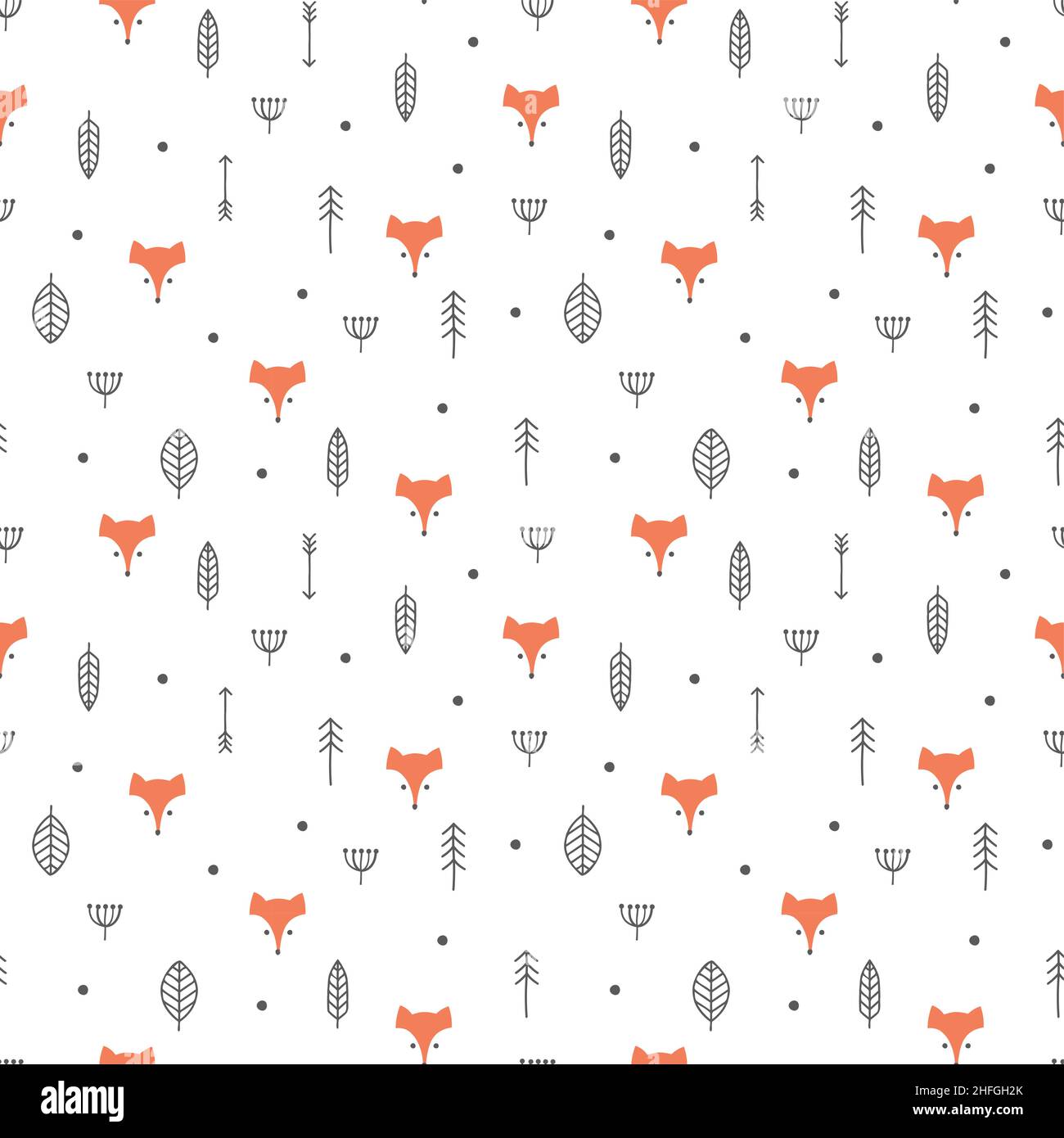 Red fox cartoon and forrest seamless pattern. Ethnic design with fox ...