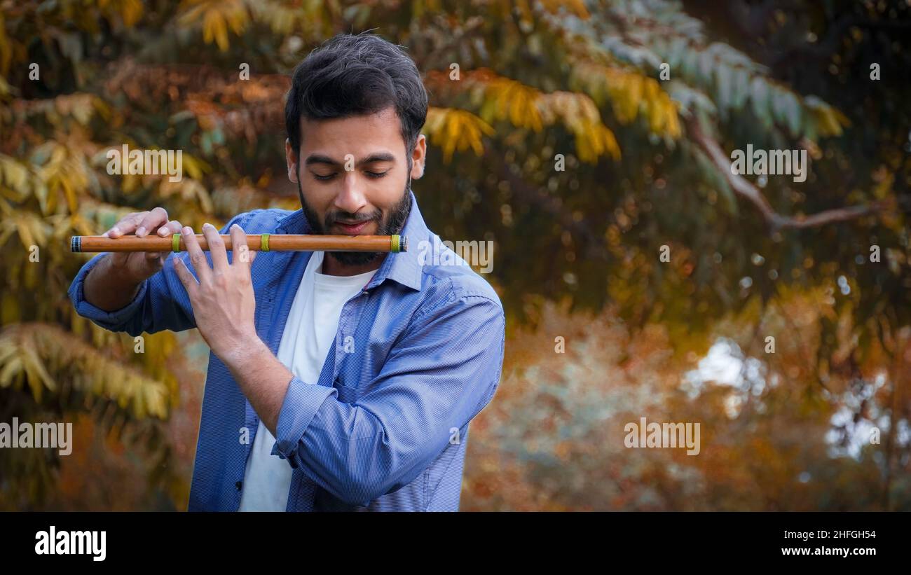 Indian Handsome Flute Player Images Stock Photo Alamy