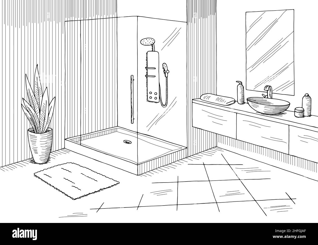 Bathroom design sketch Black and White Stock Photos & Images - Alamy