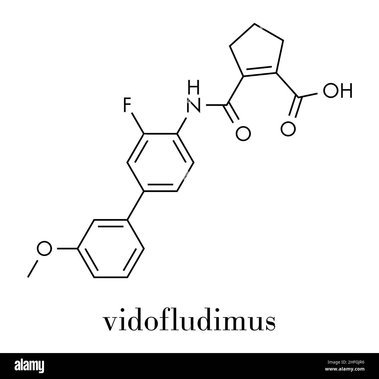 Vidofludimus drug molecule (DHODH inhibitor). Skeletal formula. Stock Vector