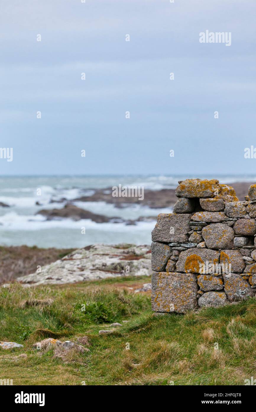 Old Stonehouse ruin near the Sea. Normandie France Stock Photo