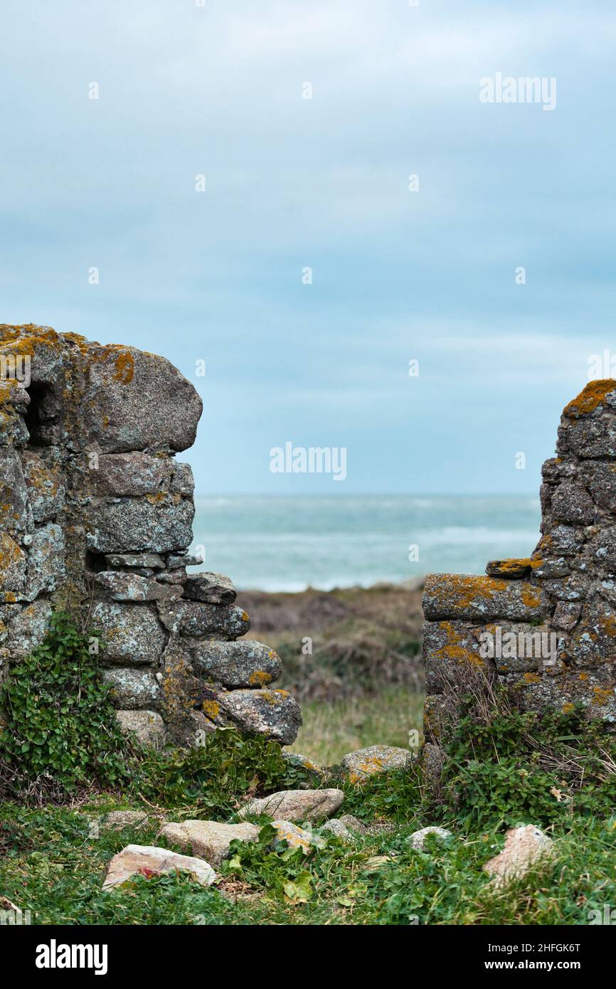 Old Stonehouse ruin near the Sea. Normandie France Stock Photo