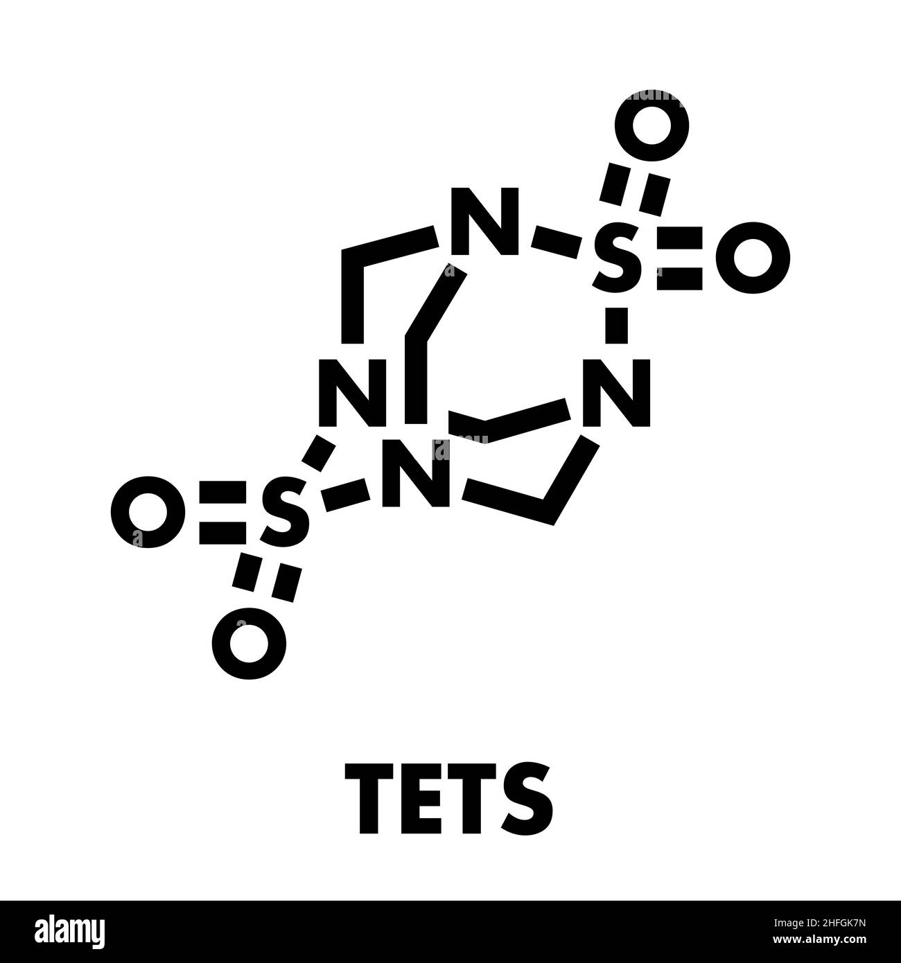 Tetramethylenedisulfotetramine (TETS) rodenticide molecule. Skeletal formula. Stock Vector