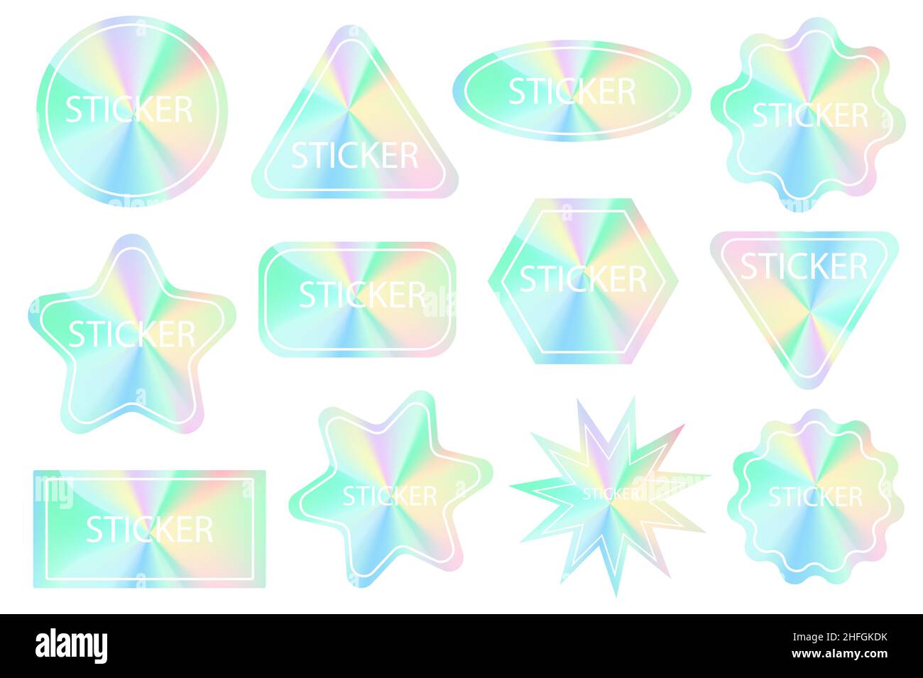 Holographic quality stickers set. Geometric shapes hologram labels