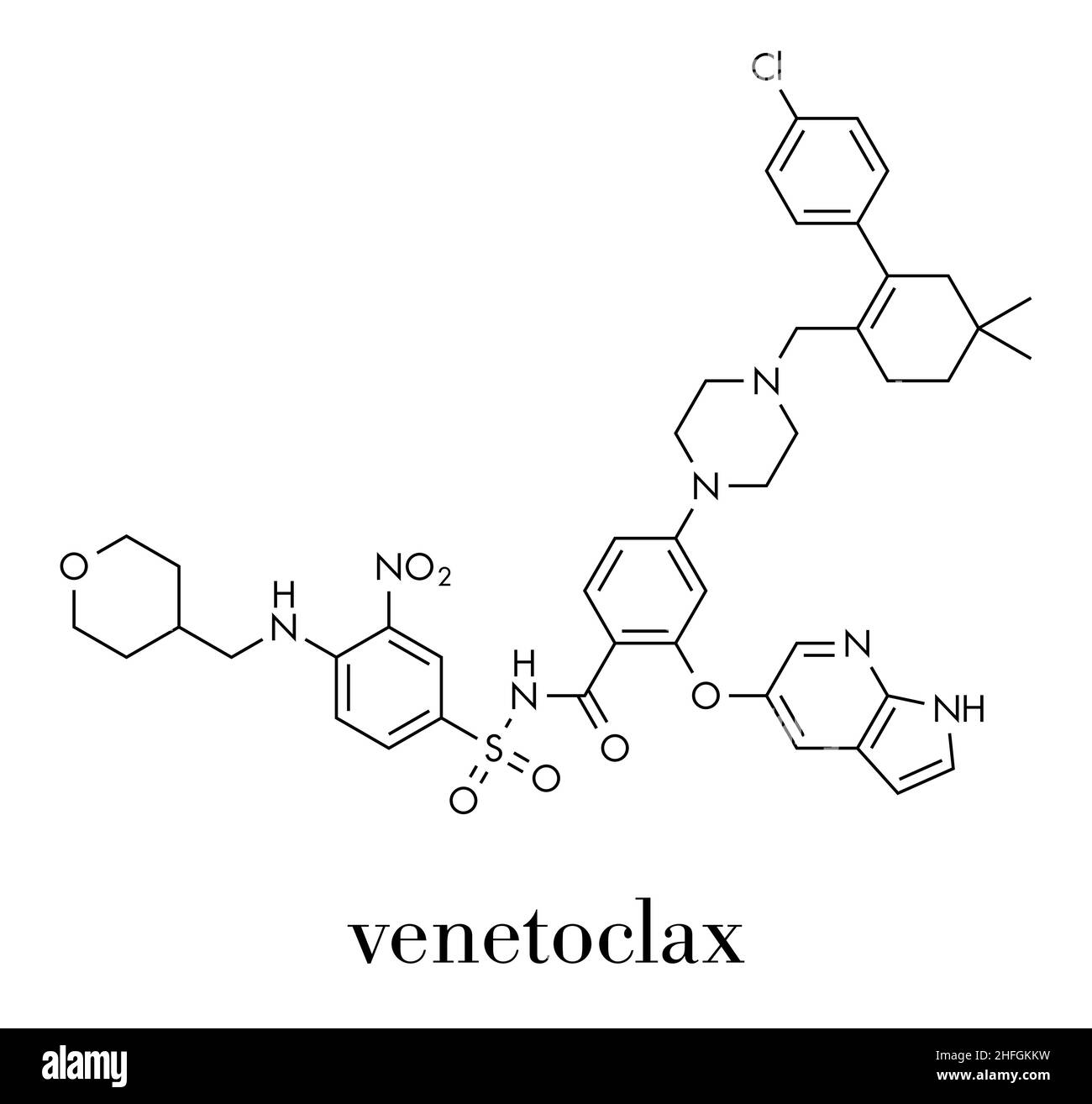 Venetoclax cancer drug molecule (BCL-2 inhibitor). Skeletal formula ...
