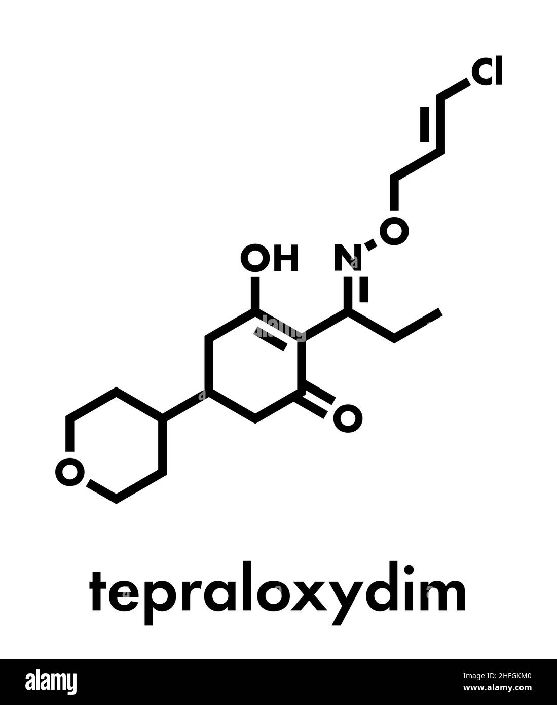 Tepraloxydim herbicide molecule. Skeletal formula. Stock Vector