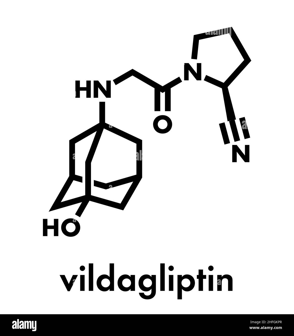 Vildagliptin diabetes drug molecule. Skeletal formula. Stock Vector