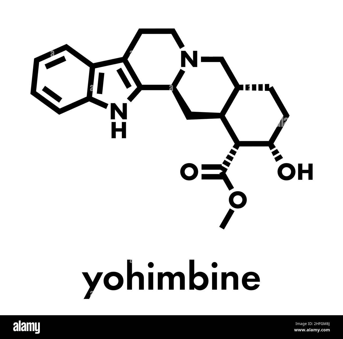 Yohimbine alkaloid molecule. Used as aphrodisiac drug. Skeletal formula