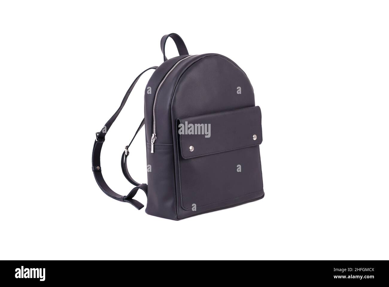 Black leather casual backpack isolated on white background Stock Photo Alamy