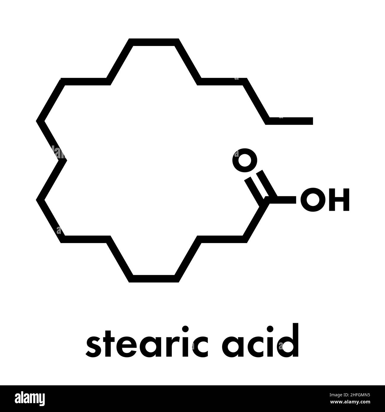 Stearic acid saturated fatty acid molecule. Also known as octadecanoic acid;  Esters and salts are known as stearates. Skeletal formula Stock Vector  Image & Art - Alamy