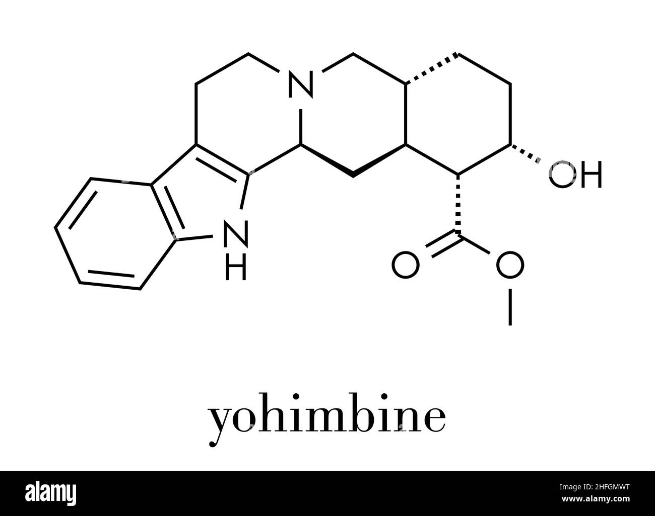 Yohimbine alkaloid molecule. Used as aphrodisiac drug. Skeletal formula