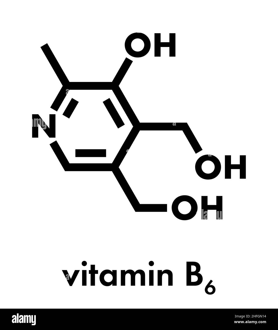 Vitamin B6 (pyridoxine) molecule. Skeletal formula. Stock Vector