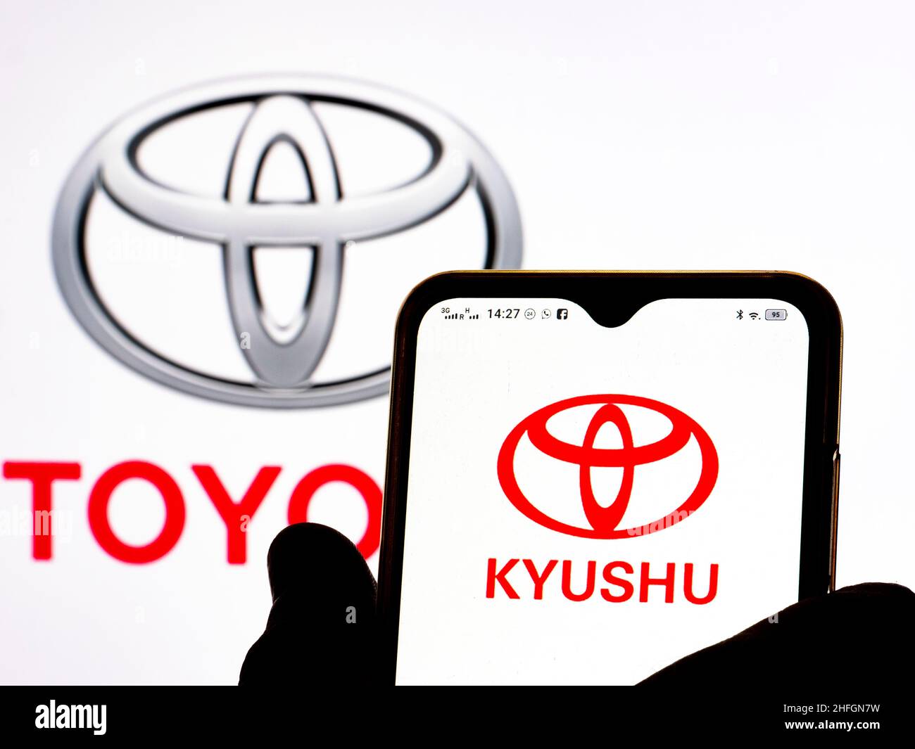 In this photo illustration, the Toyota Motor Kyushu logo is seen
