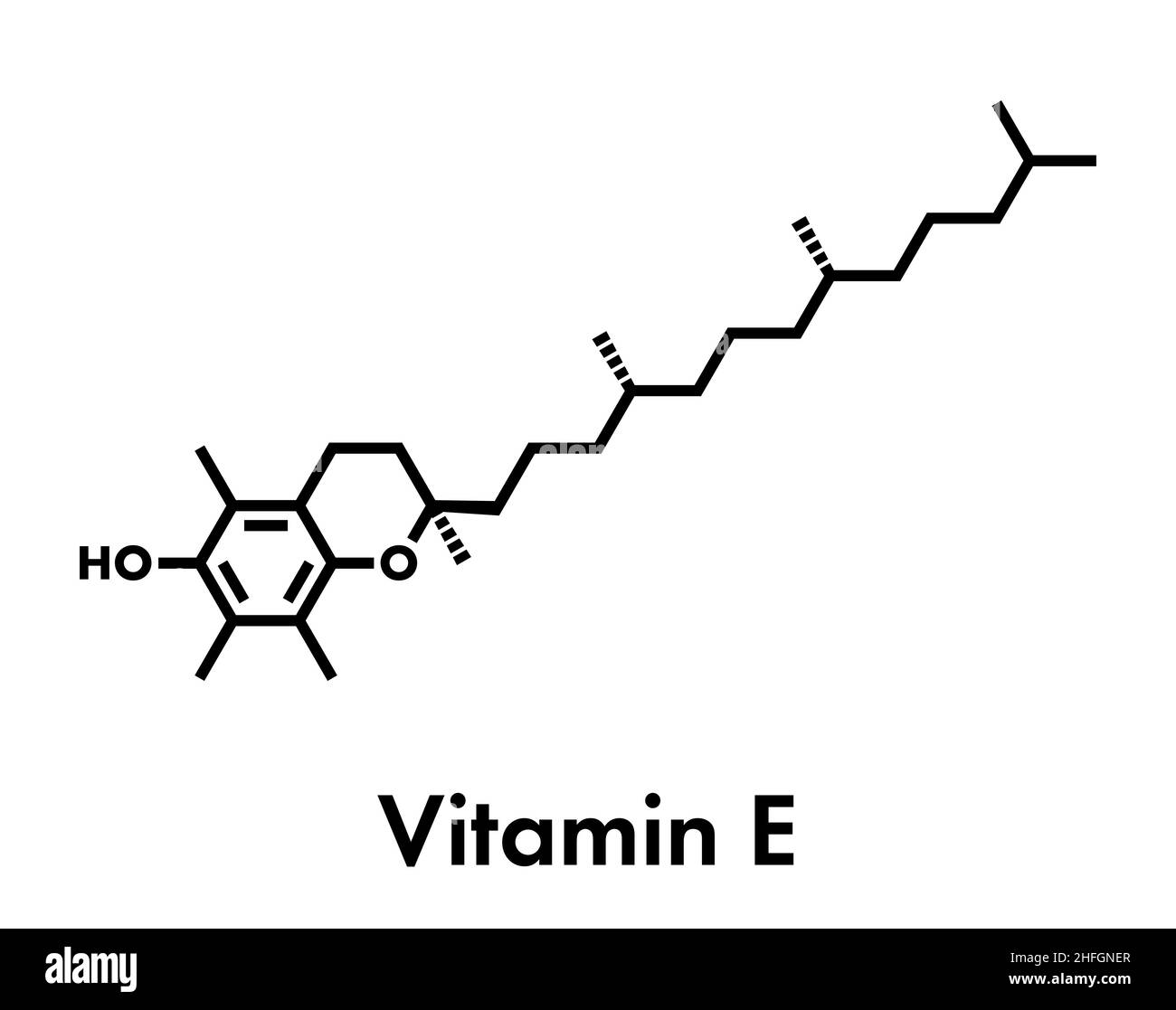 Vitamin E (alpha tocopherol) molecule. Skeletal formula. Stock Vector