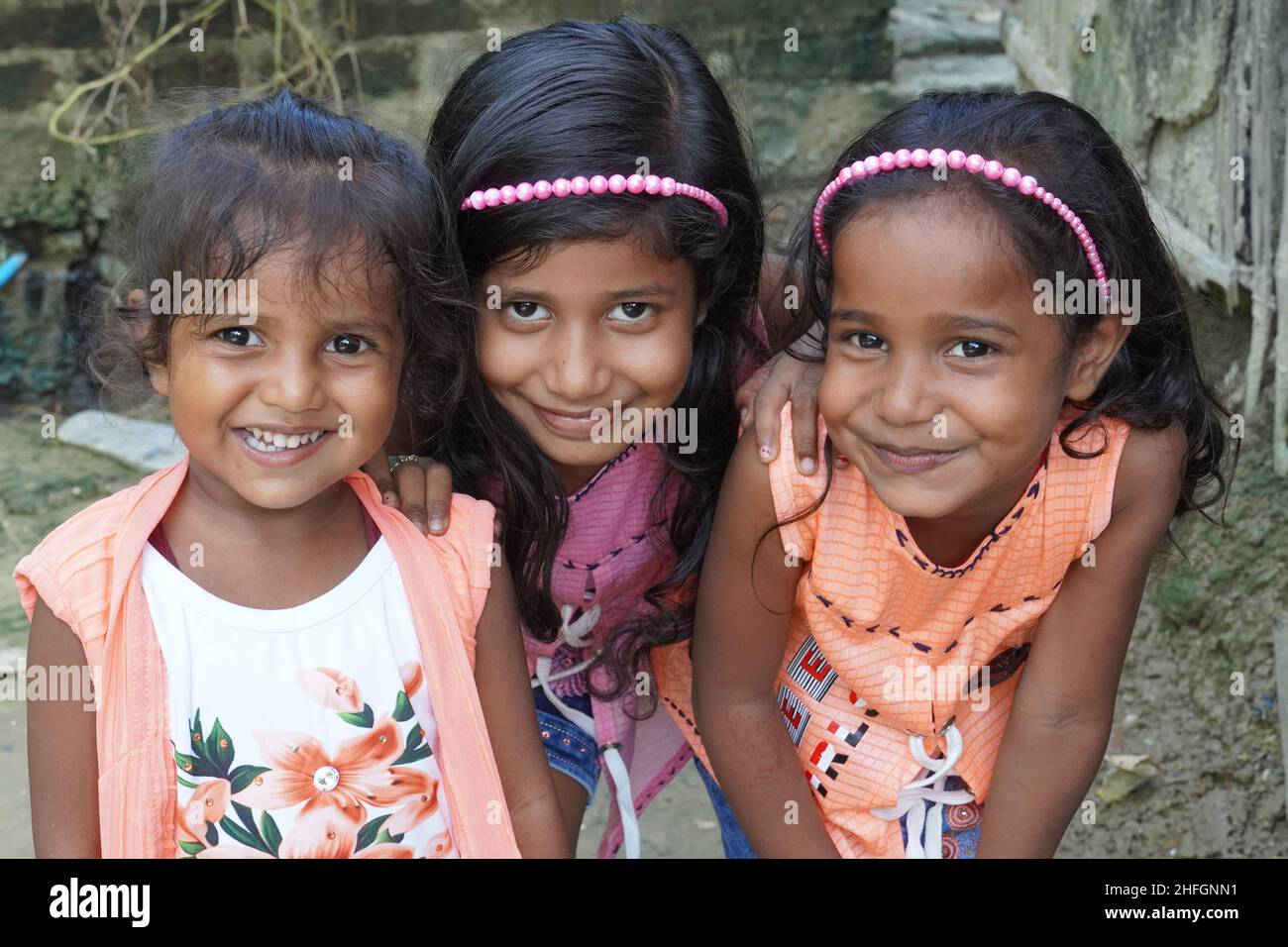 three girl with smiley face Stock Photo