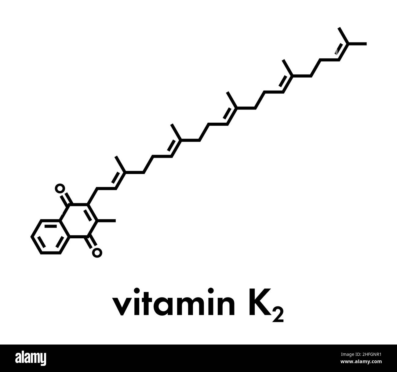 Vitamin K2 or menaquinone molecule. Skeletal formula. Stock Vector