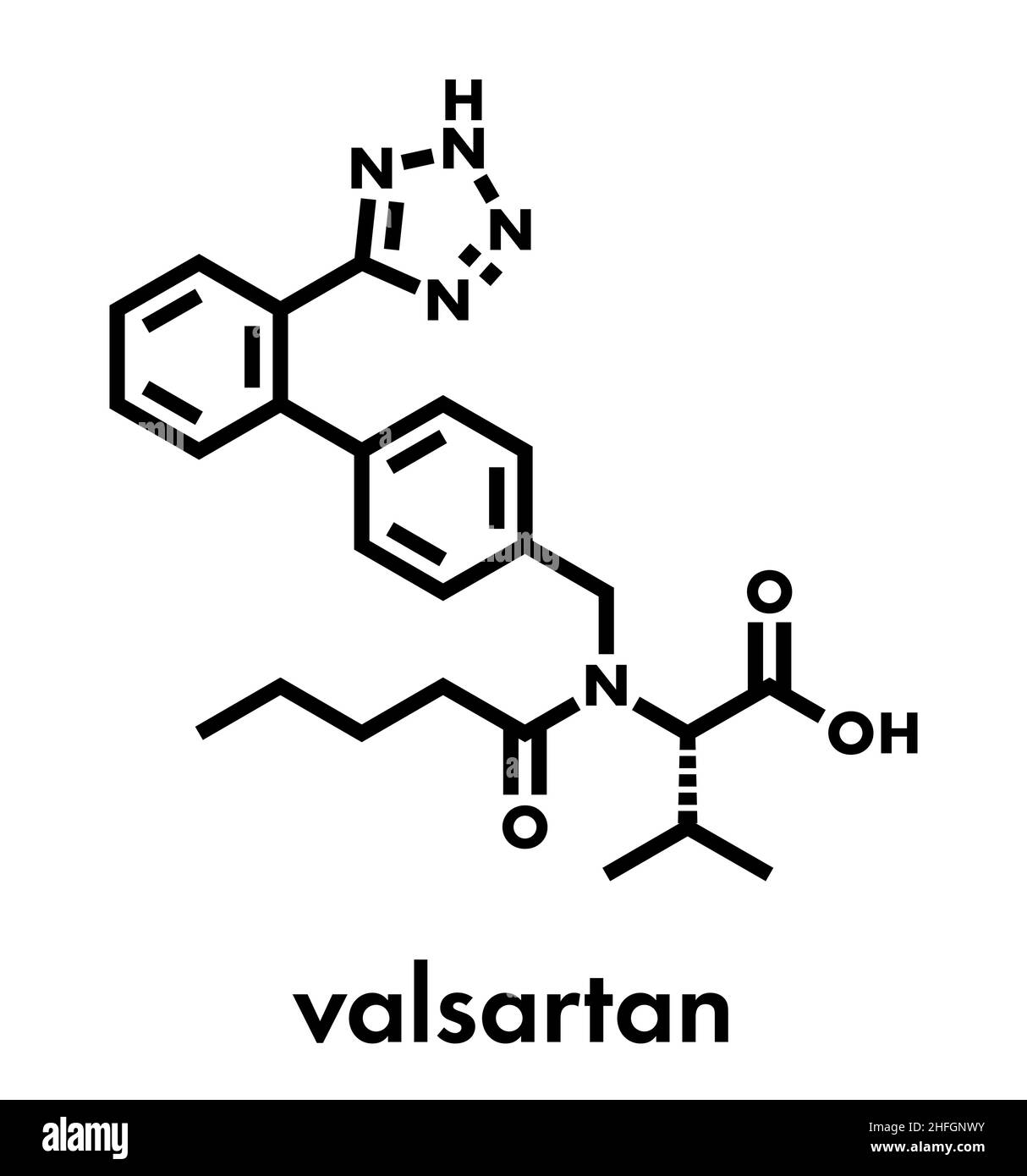 Valsartan high blood pressure (hypertension) drug. Inhibitor of