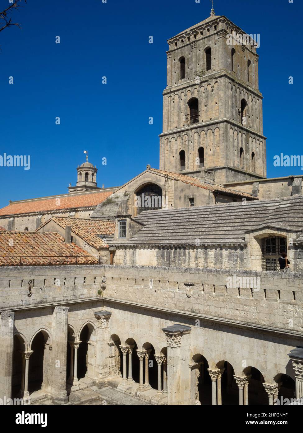St. Trophime cloister and church bell tower,  Arles Stock Photo
