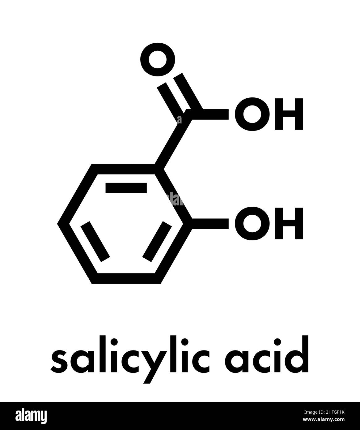 Salicylic acid molecule. Used in cosmetics, in dermatological medicines