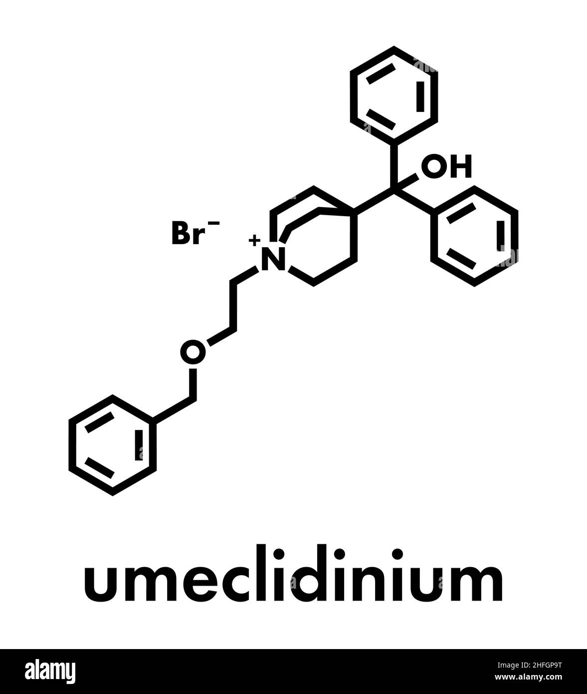 Umeclidinium bromide COPD drug molecule. Skeletal formula Stock Vector