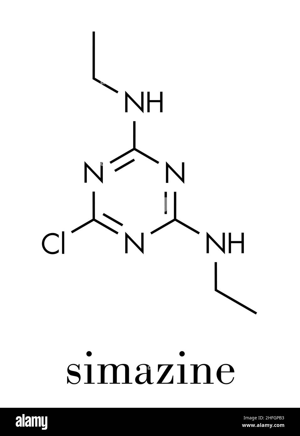 Simazine herbicide molecule. Skeletal formula. Stock Vector