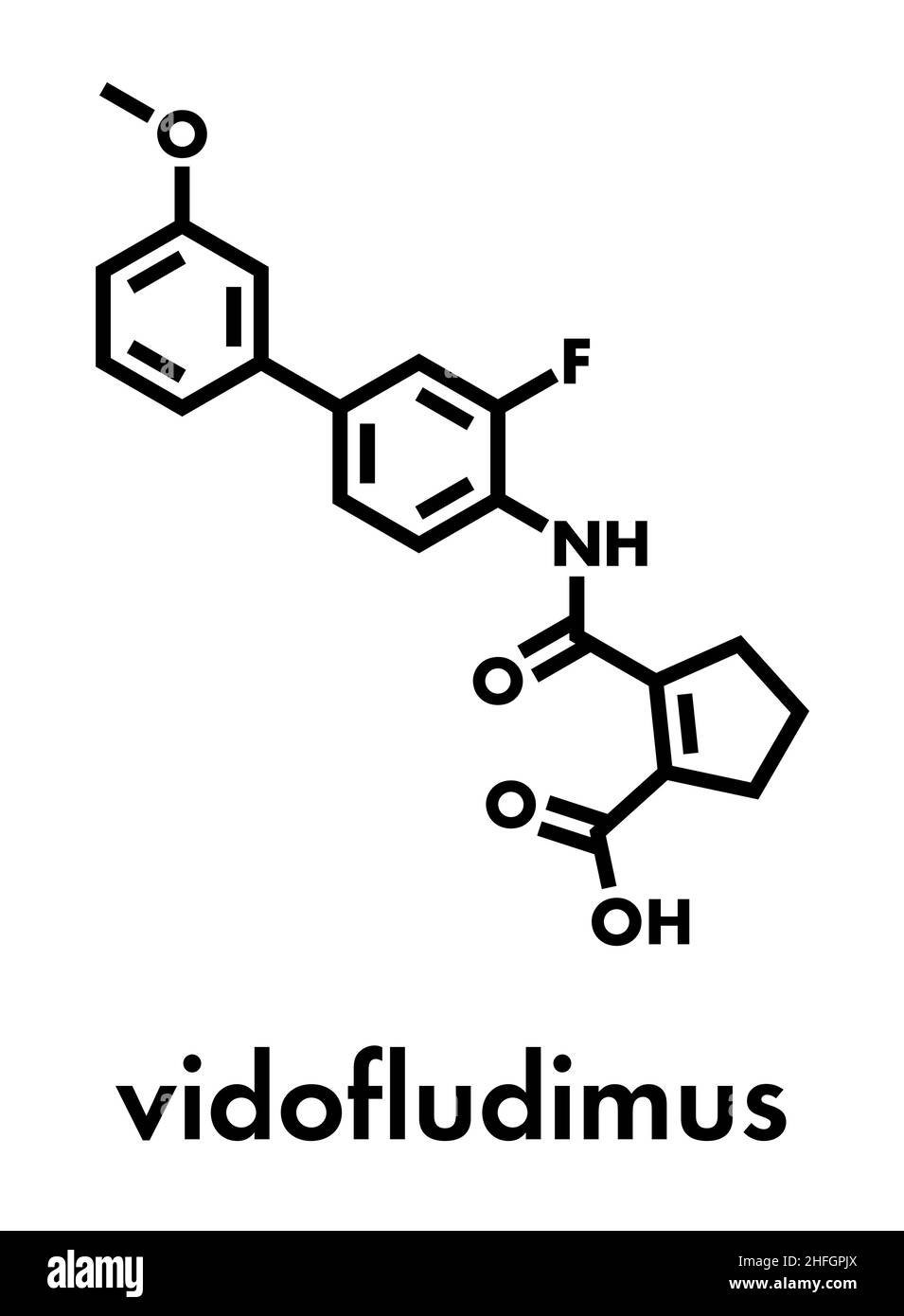 Vidofludimus drug molecule (DHODH inhibitor). Skeletal formula. Stock Vector