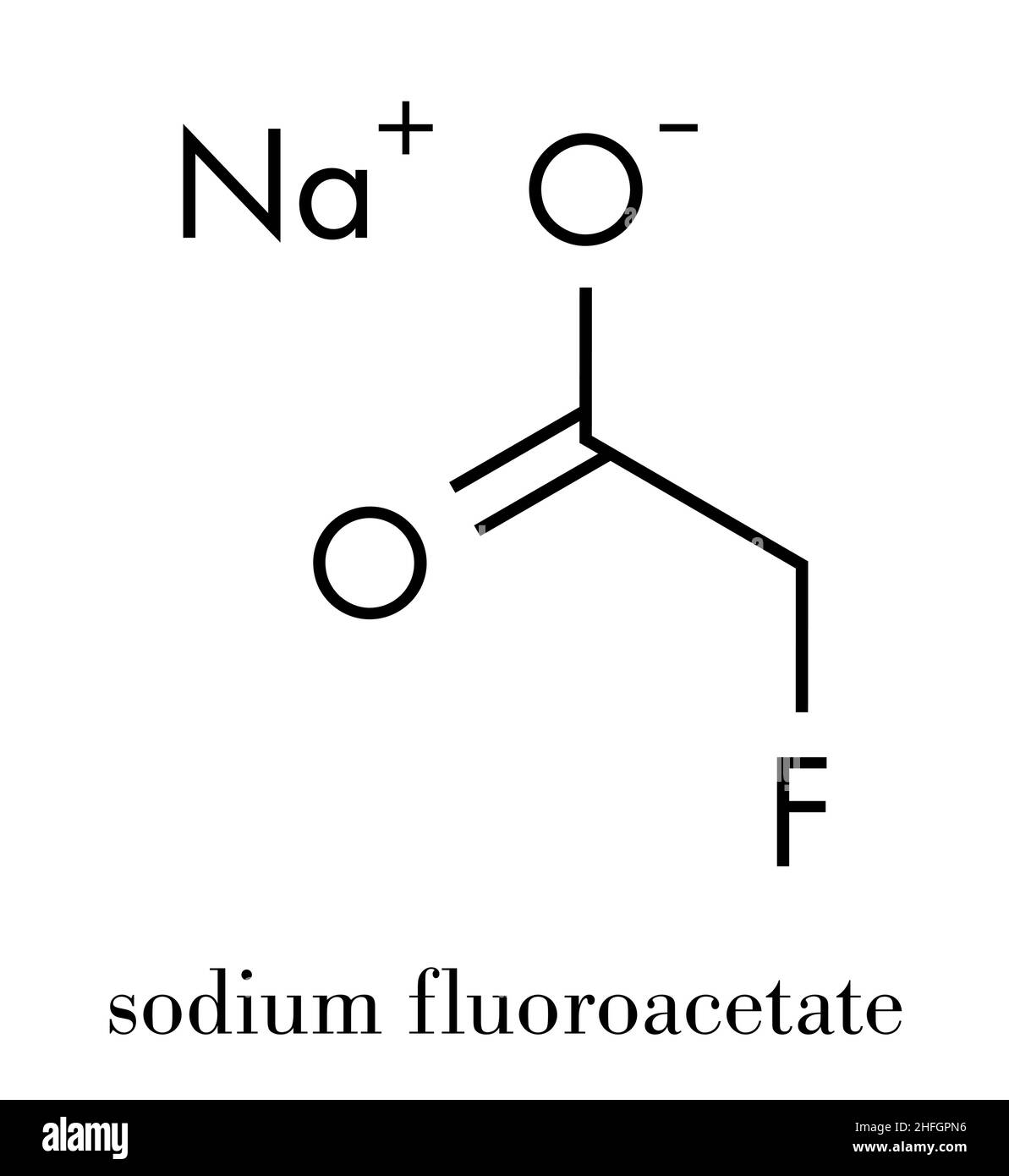 Sodium fluoroacetate pesticide (1080), chemical structure. Skeletal formula. Stock Vector