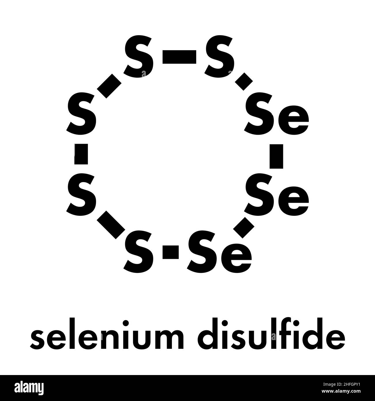 Selenium disulfide dandruff shampoo active ingredient molecule. Selenium sulfide has antifungal properties. Skeletal formula. Stock Vector