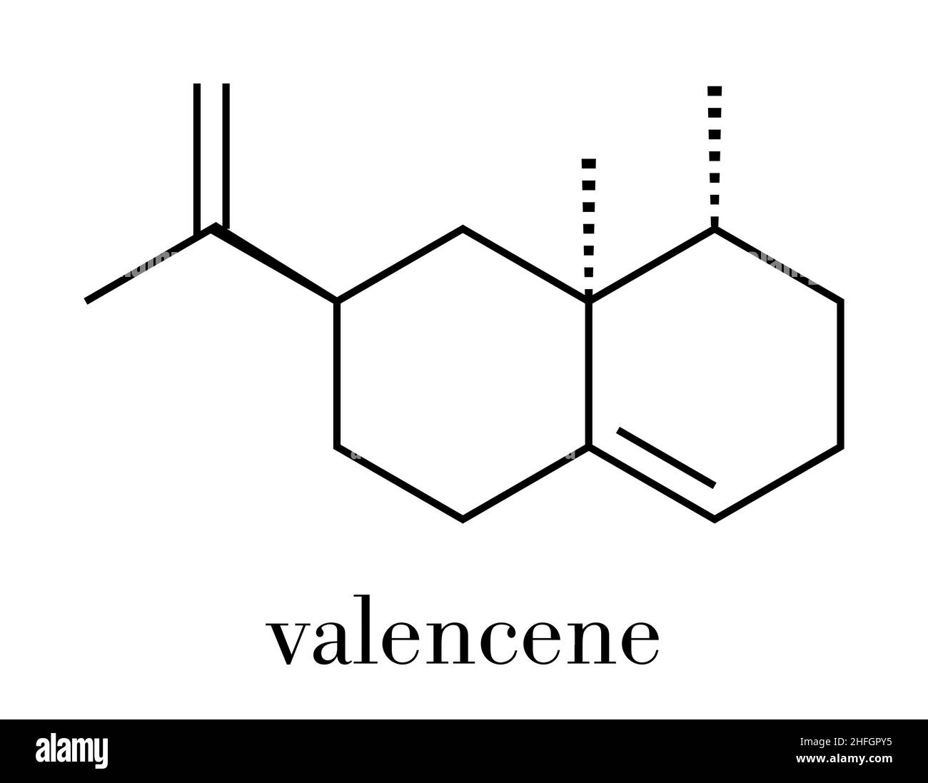 Valencene citrus fruit aroma molecule. Skeletal formula. Stock Vector